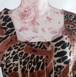 Jane Ashley Brown Leopard Print Dress Small 3/4 Sleeves Pleated Front A Line